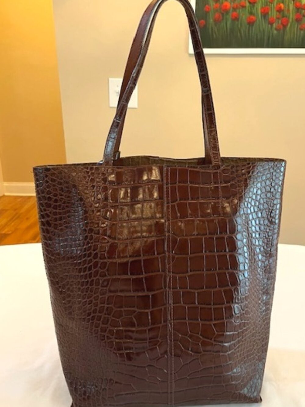 &OTHER STORIES | Croc Embossed Brown Leather Lg Tote Shoulder Shopping Bag-EUC - Picture 2 of 12